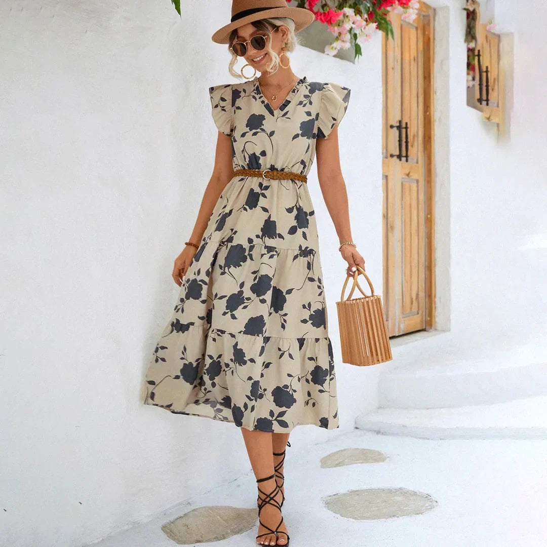 Women's Midi Dress Floral with V-neck | Boho
