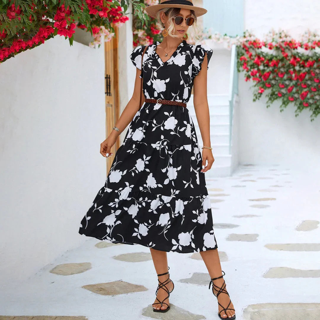Women's Midi Dress Floral with V-neck | Boho