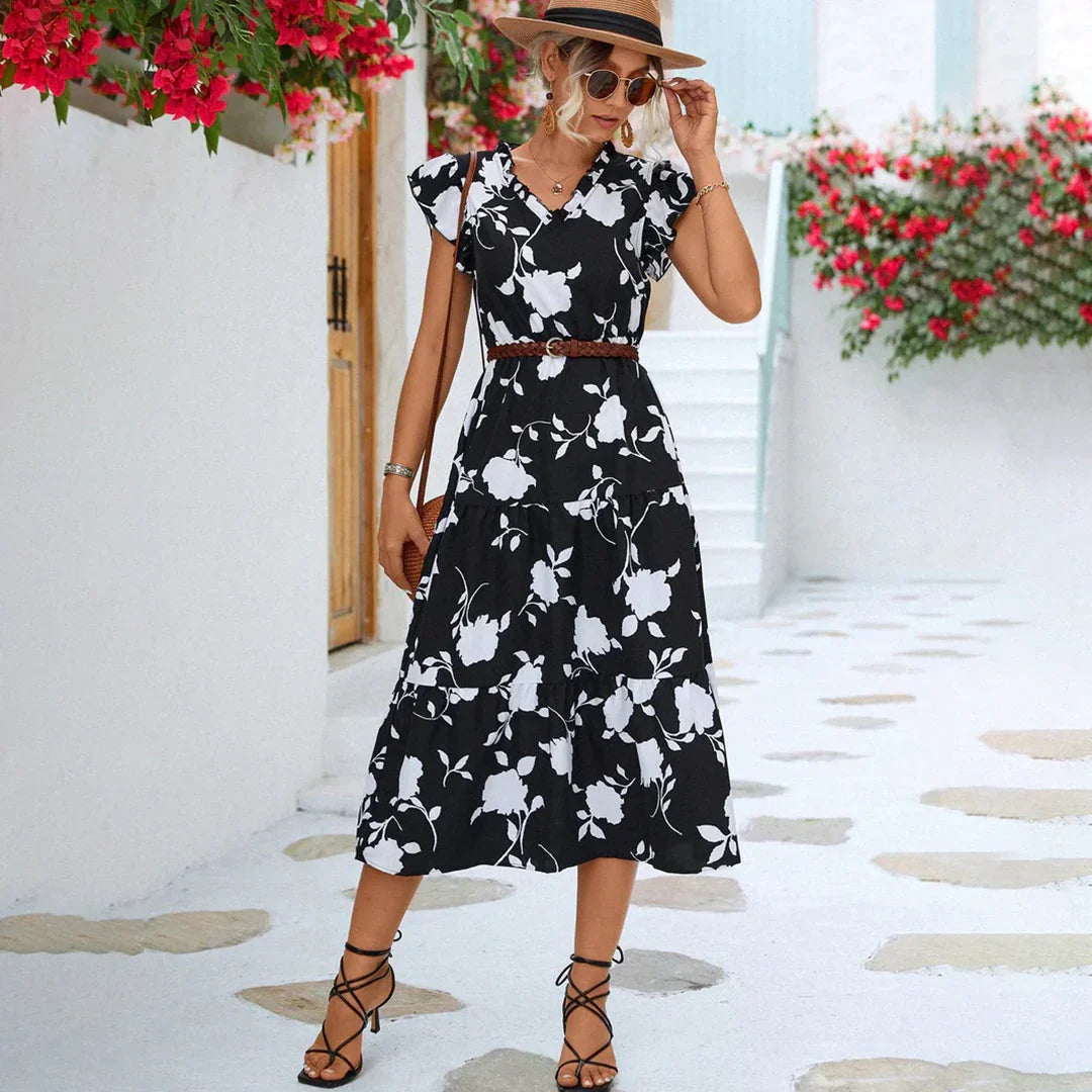 Women's Midi Dress Floral with V-neck | Boho