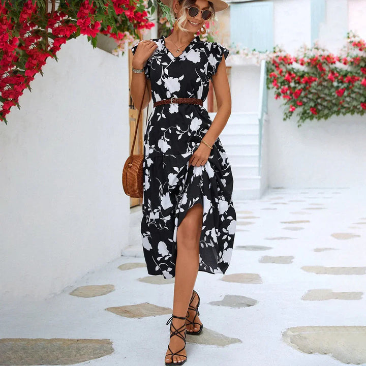 Women's Midi Dress Floral with V-neck | Boho