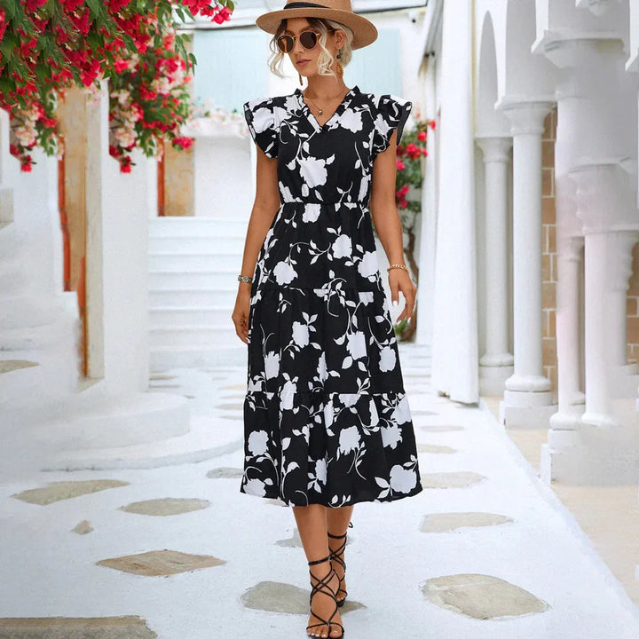 Women's Midi Dress Floral with V-neck | Boho