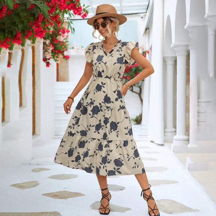 Women's Midi Dress Floral with V-neck | Boho
