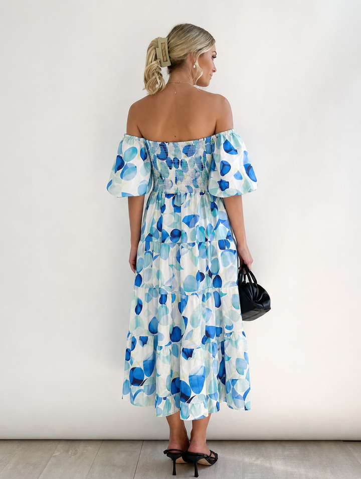 Women's Midi Dress Off Shoulder with Puff Sleeve | Flowy