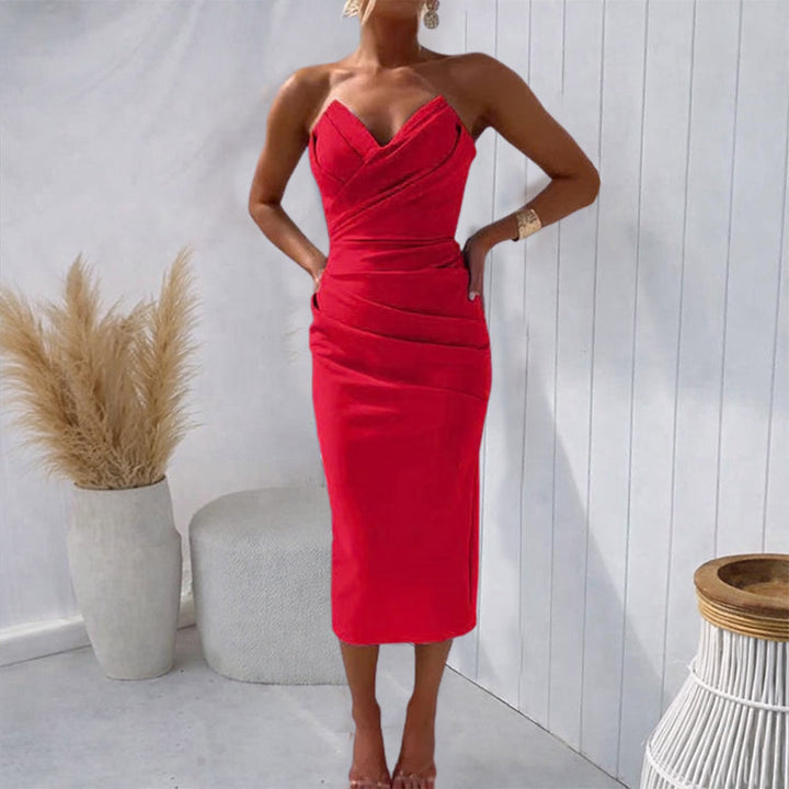 Women's Midi Dress with Ruched Bodice & Strapless | Cocktail