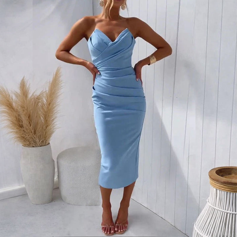 Women's Midi Dress with Ruched Bodice & Strapless | Cocktail