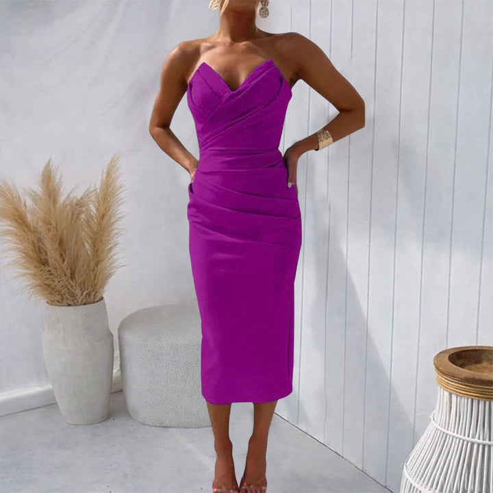 Women's Midi Dress with Ruched Bodice & Strapless | Cocktail