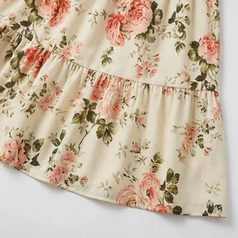 Women's Midi Dress with Smocked Bodice & Tiered Skirt | Floral
