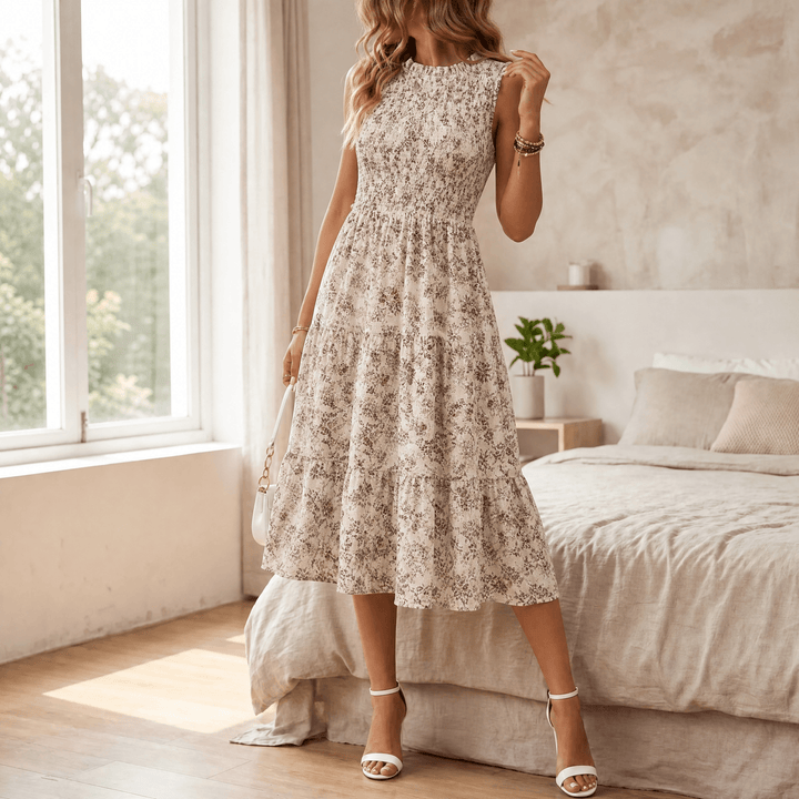 Women's Midi Dress with Smocked Bodice & Tiered Skirt | Floral