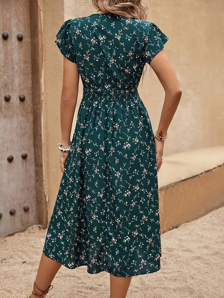 Women’s Midi Dress with V-Neck & Floral Print | Summer