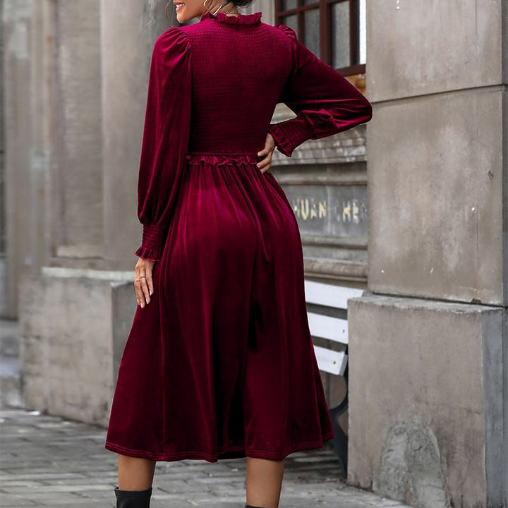 Women's Midi Dress with V Neck & Long Sleeve | Formal