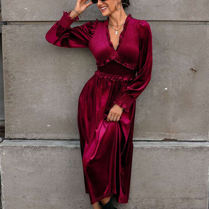 Women's Midi Dress with V Neck & Long Sleeve | Formal