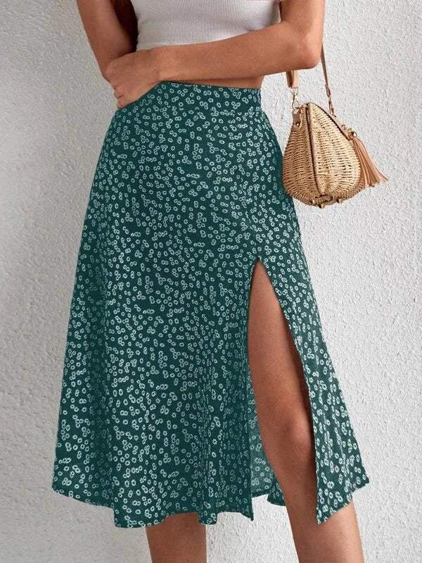 Women's Midi Skirt Floral with Side Slit | Boho
