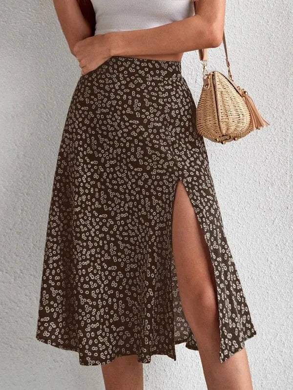 Women's Midi Skirt Floral with Side Slit | Boho