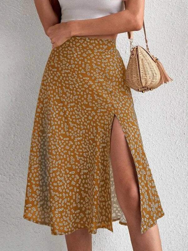 Women's Midi Skirt Floral with Side Slit | Boho