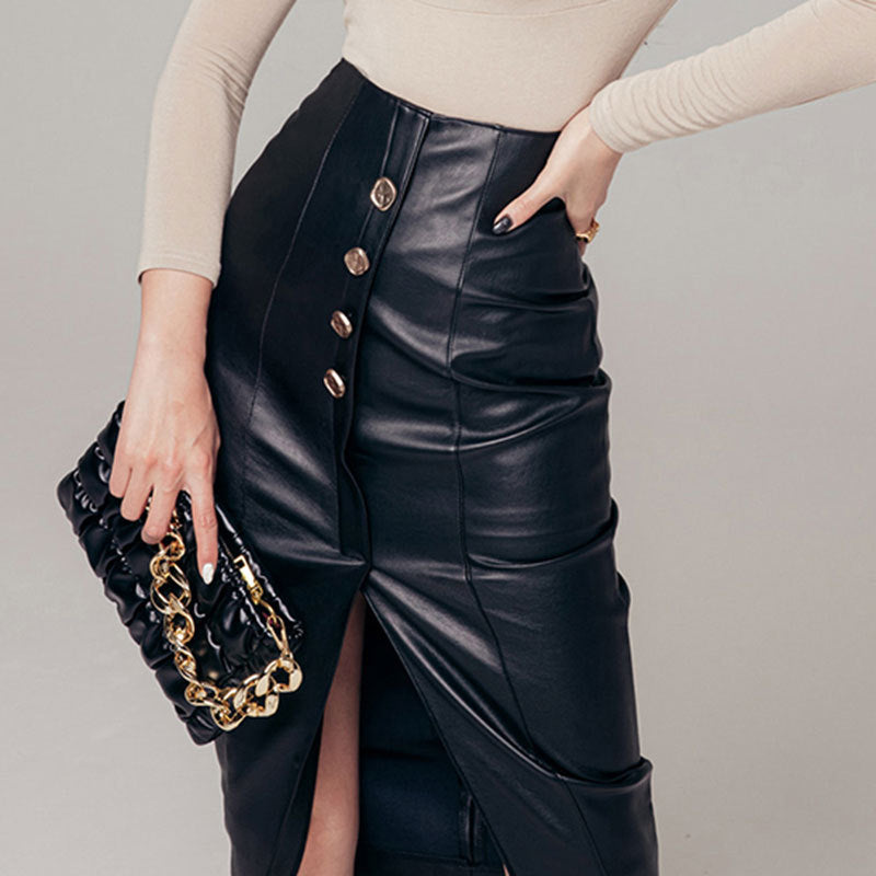 Women's Midi Skirt with Button Front | Front Split