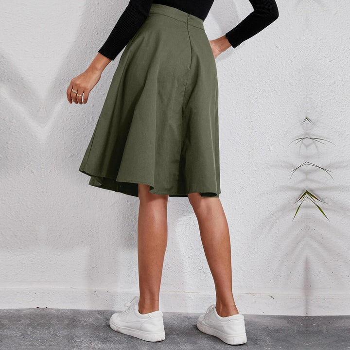 Women’s Midi Skirt with Button Front & Side Pockets | A-Line