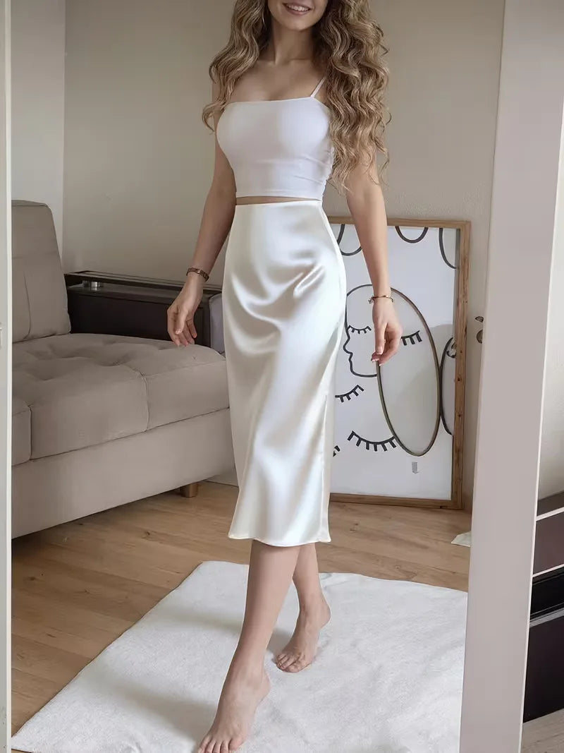 Women's Midi Skirt with Button Front | Side Slit