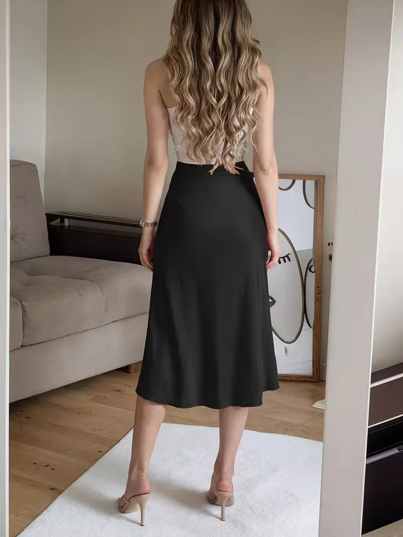 Women's Midi Skirt with Button Front | Side Slit