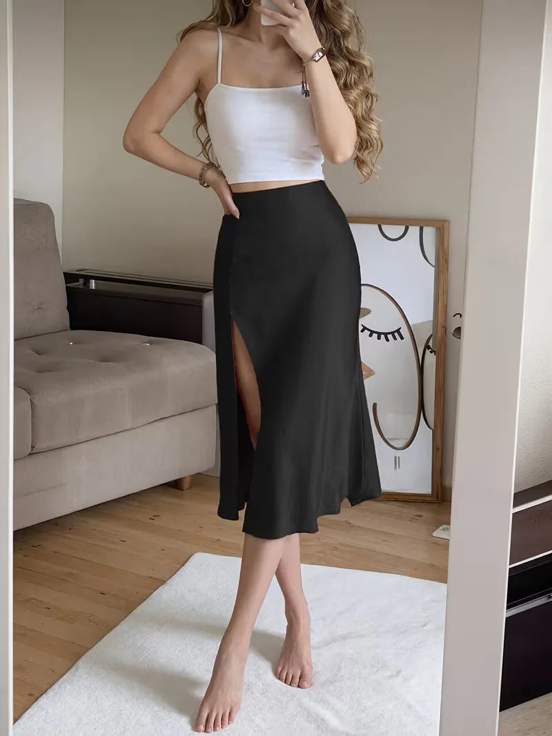Women's Midi Skirt with Button Front | Side Slit