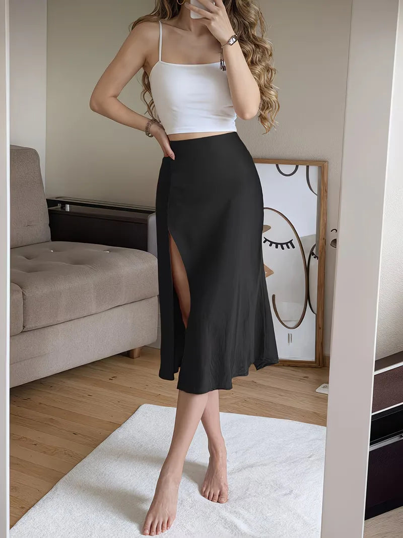 Women's Midi Skirt with Button Front | Side Slit