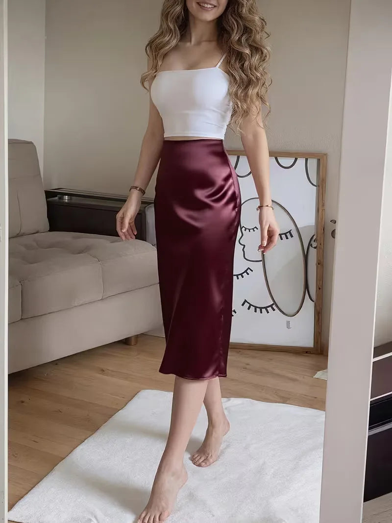 Women's Midi Skirt with Button Front | Side Slit