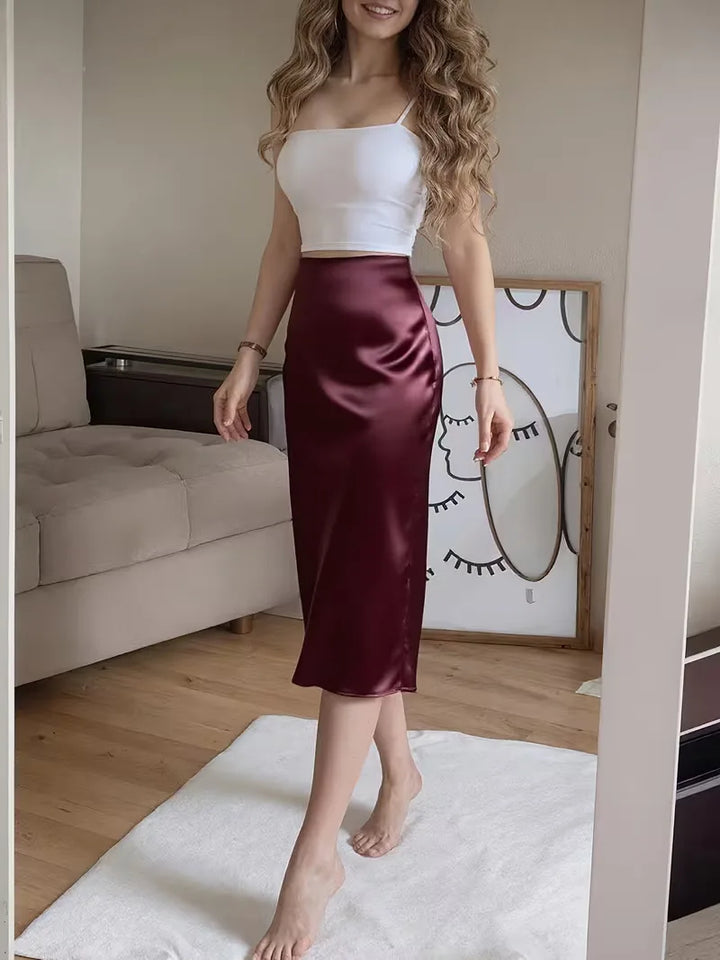 Women's Midi Skirt with Button Front | Side Slit
