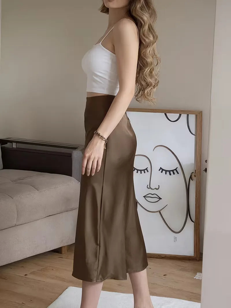 Women's Midi Skirt with Button Front | Side Slit
