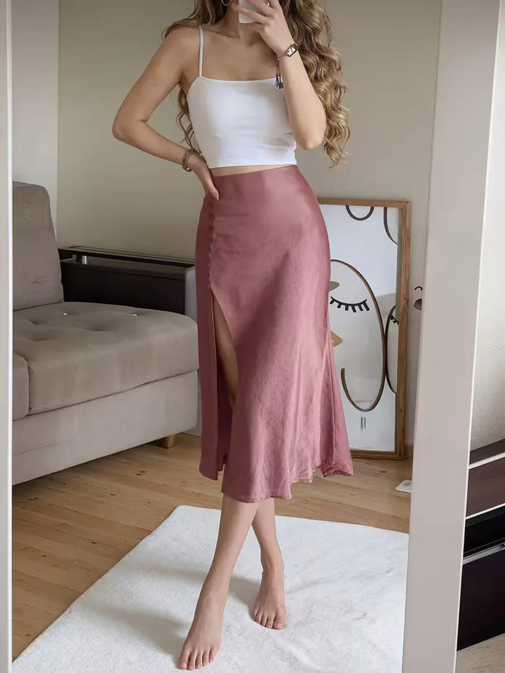 Women's Midi Skirt with Button Front | Side Slit