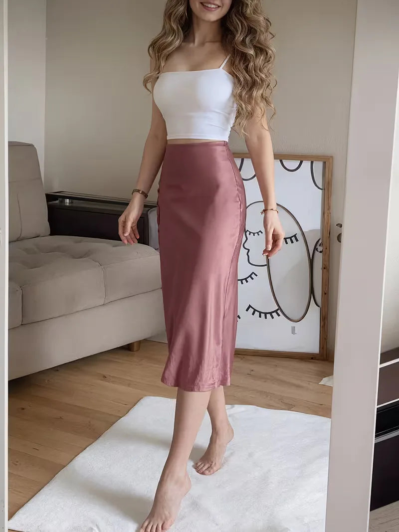Women's Midi Skirt with Button Front | Side Slit