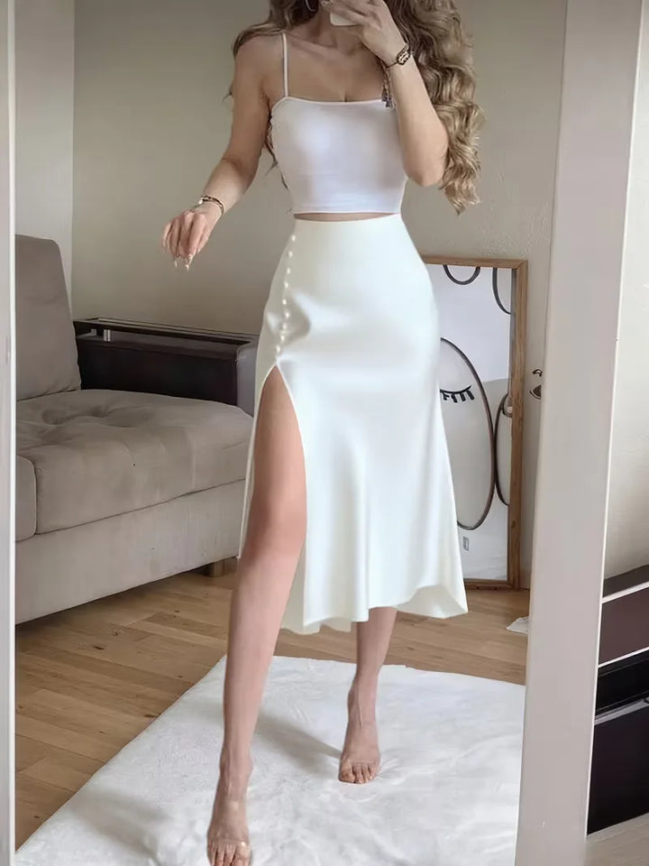 Women's Midi Skirt with Button Front | Side Slit