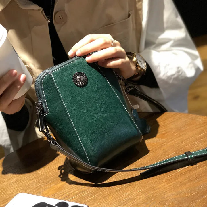 Women's Mini Crossbody Bag with Floral Detail | Zip-Top