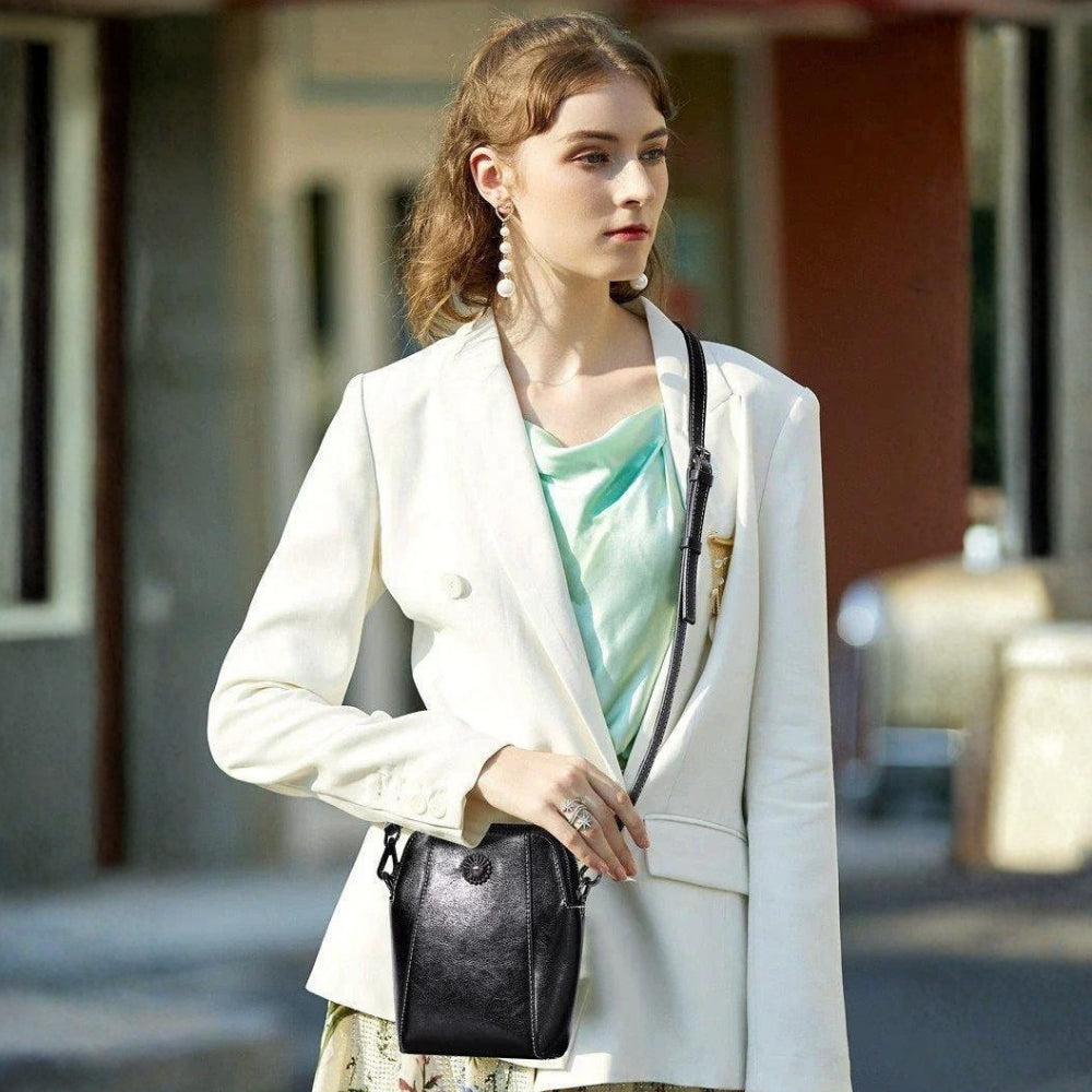 Women's Mini Crossbody Bag with Floral Detail | Zip-Top
