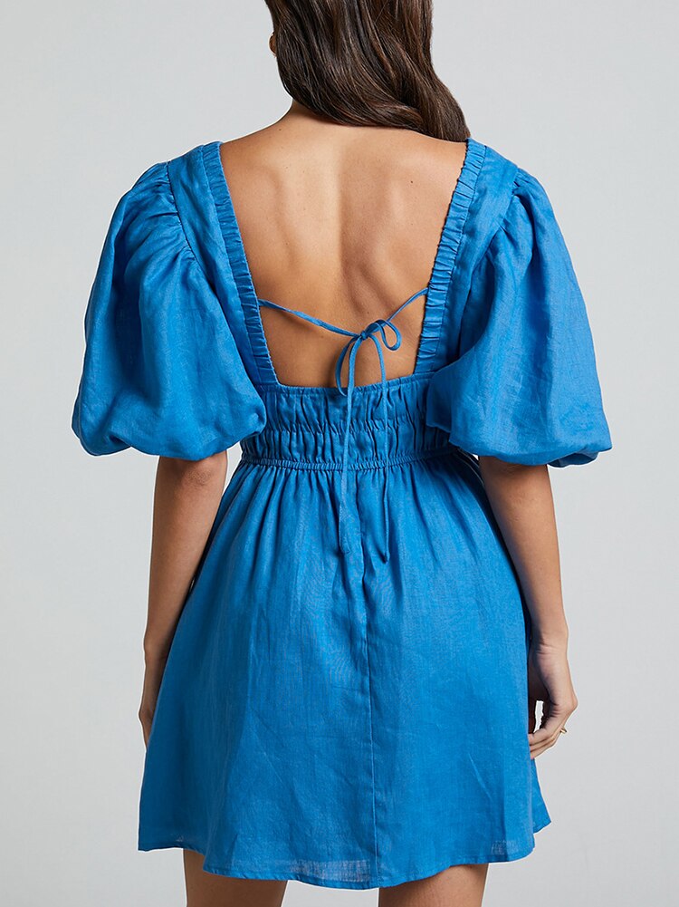 Women's Mini Dress Smocked Waist | V-Neck