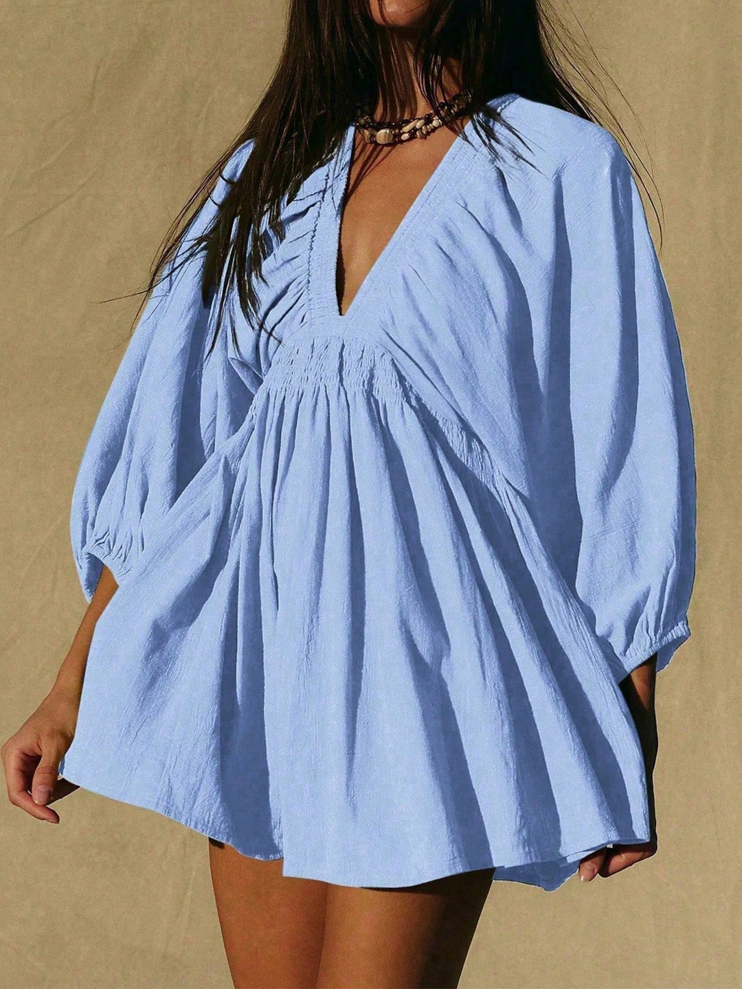 Women's Mini Dress Smocked Waist | V-Neck