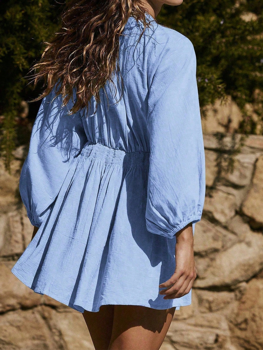 Women's Mini Dress Smocked Waist | V-Neck