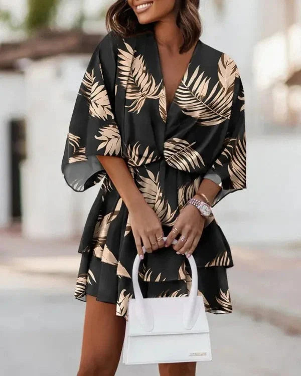 Women's Mini Dress V-Neck | Kimono Sleeve Floral