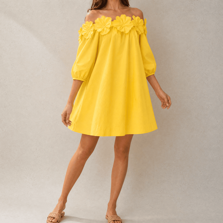 Women's Mini Dress with 3D Floral | Off Shoulder