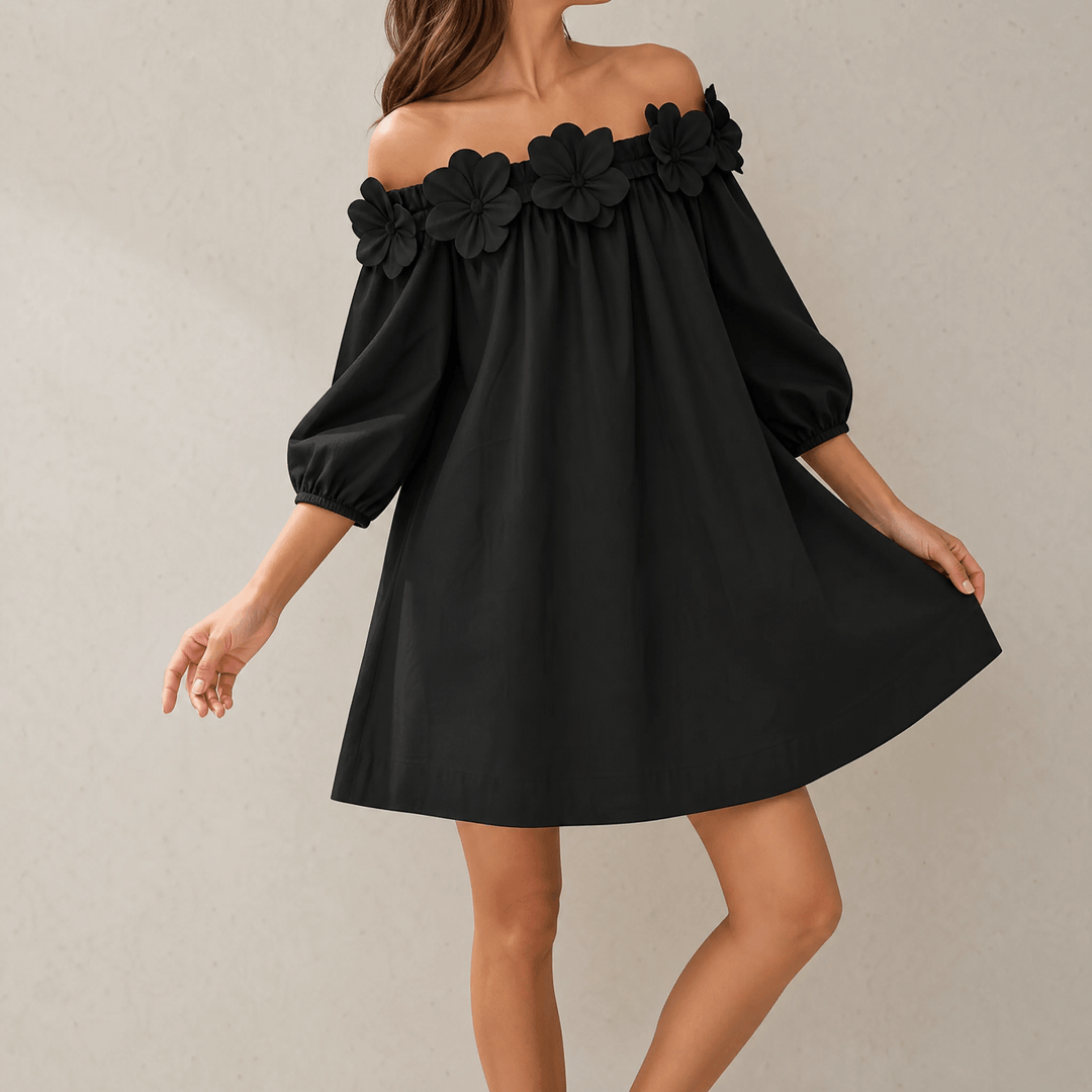 Women's Mini Dress with 3D Floral | Off Shoulder