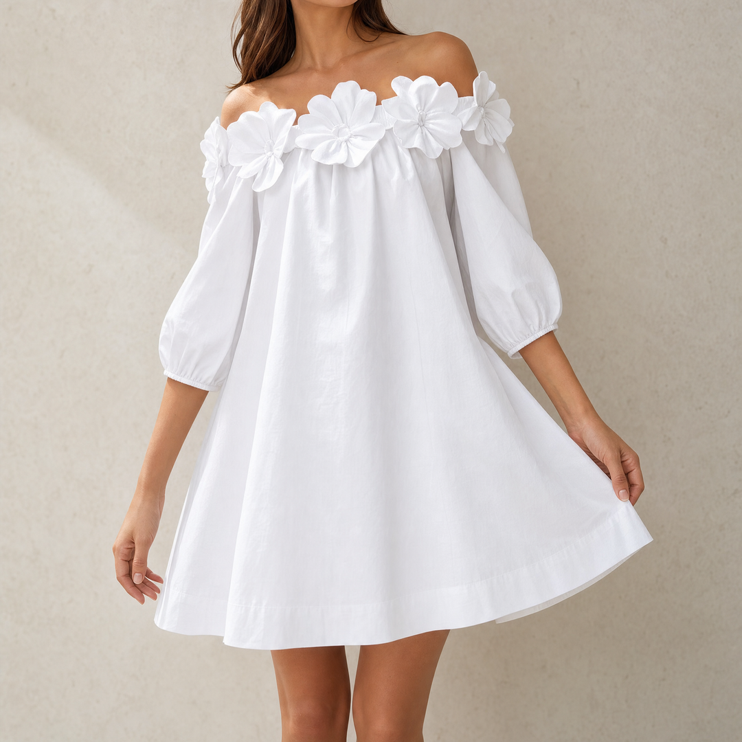 Women's Mini Dress with 3D Floral | Off Shoulder