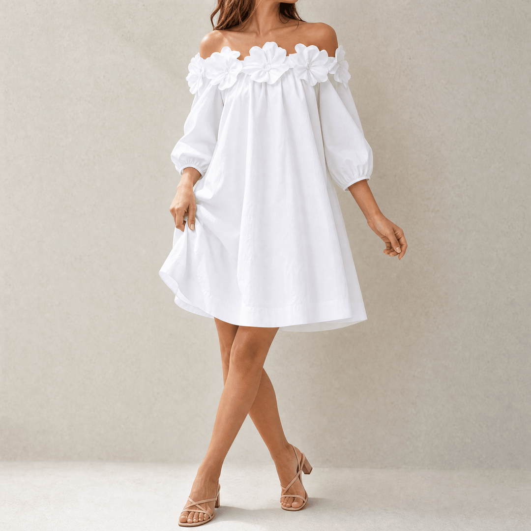 Women's Mini Dress with 3D Floral | Off Shoulder