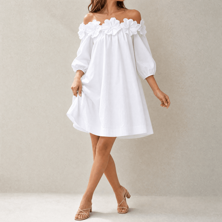 Women's Mini Dress with 3D Floral | Off Shoulder