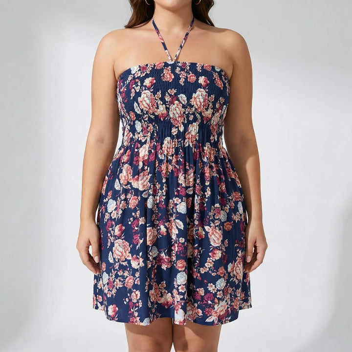 Women’s Mini Dress with Floral Print & Halter Neck | Plus Size