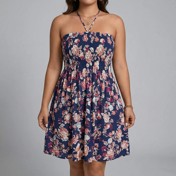 Women’s Mini Dress with Floral Print & Halter Neck | Plus Size