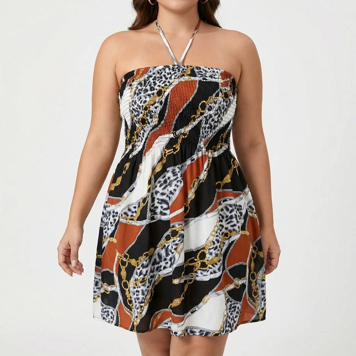 Women’s Mini Dress with Floral Print & Halter Neck | Plus Size