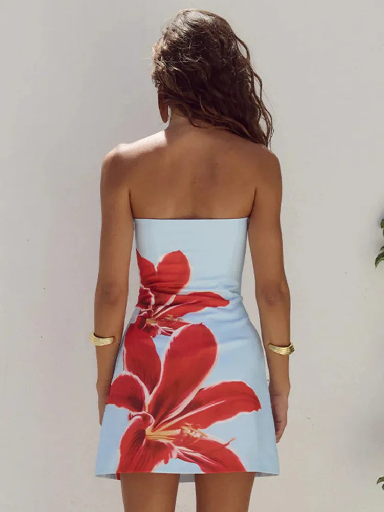Women’s Mini Dress with Floral Print & Strapless Neckline | Summer