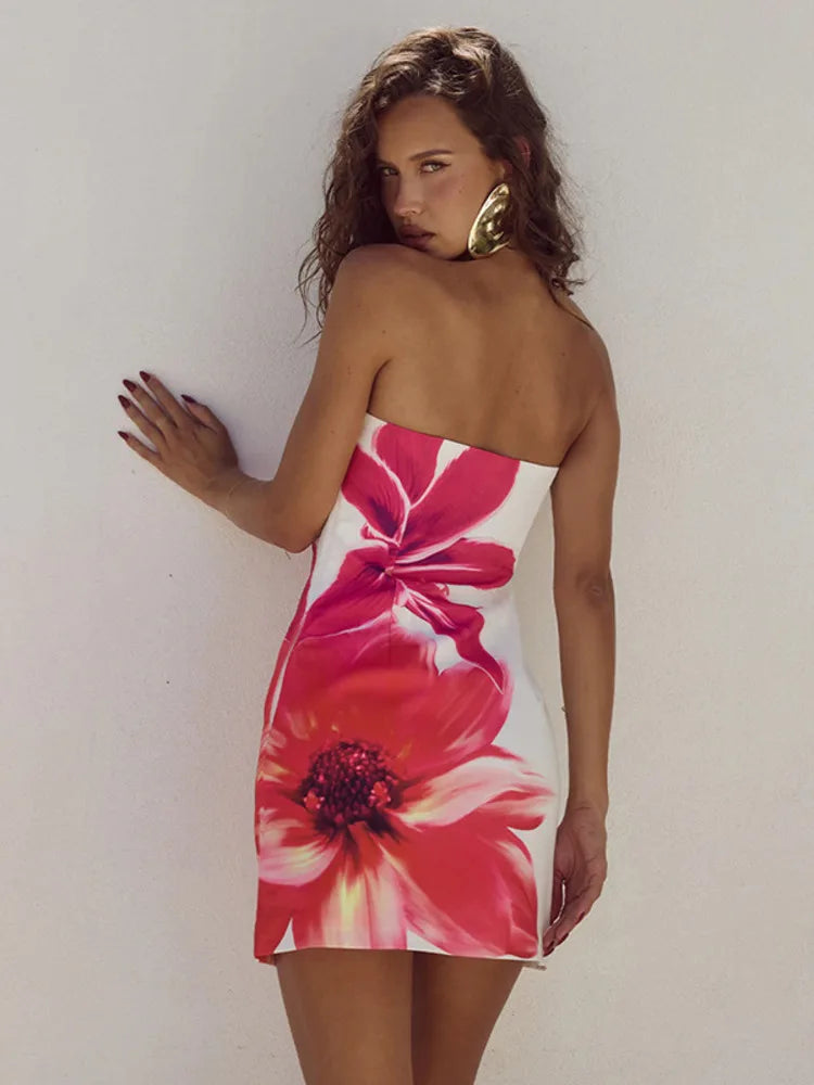 Women’s Mini Dress with Floral Print & Strapless Neckline | Summer