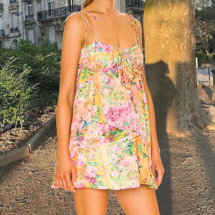 Women’s Mini Dress with Floral Print & Tie Straps | Summer