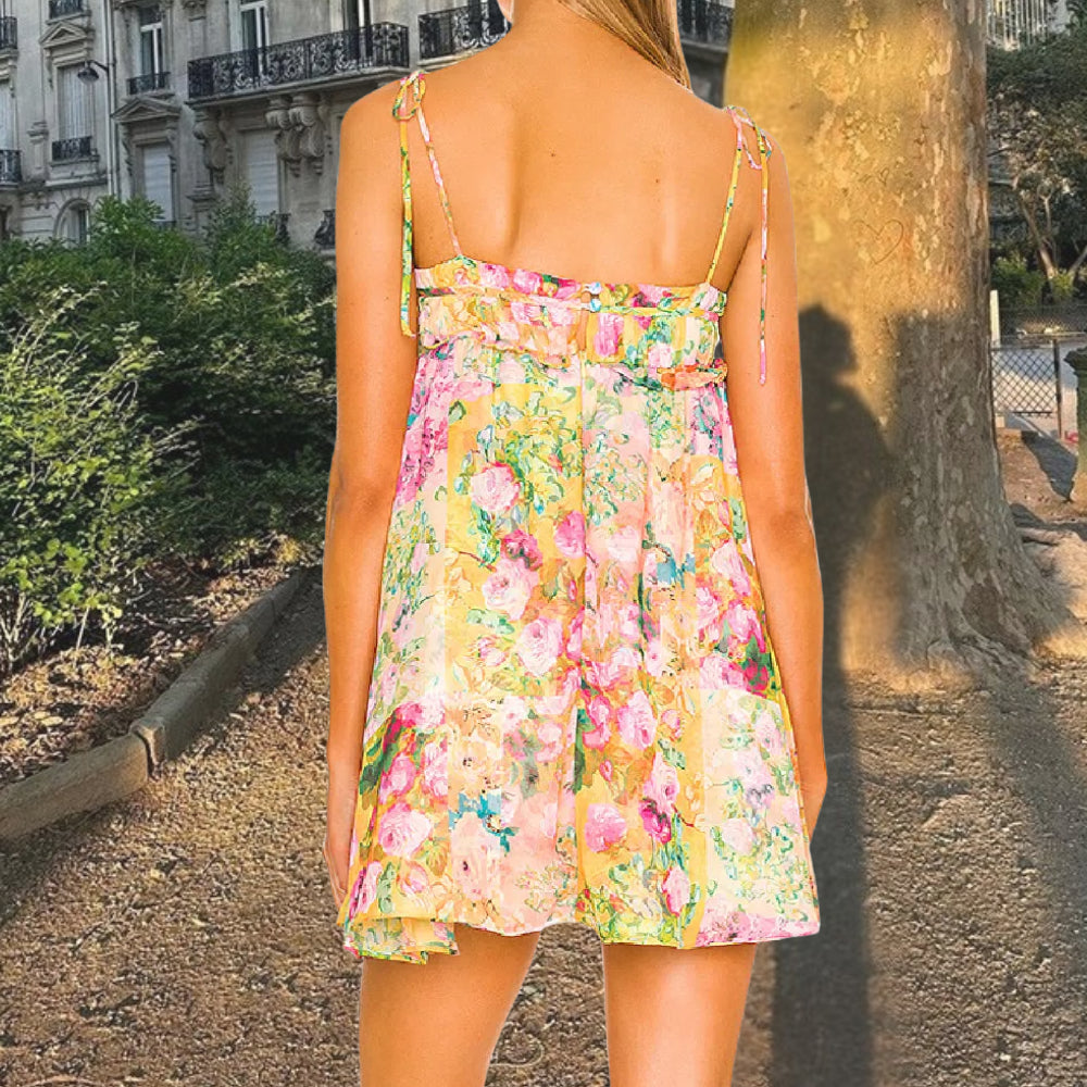 Women’s Mini Dress with Floral Print & Tie Straps | Summer