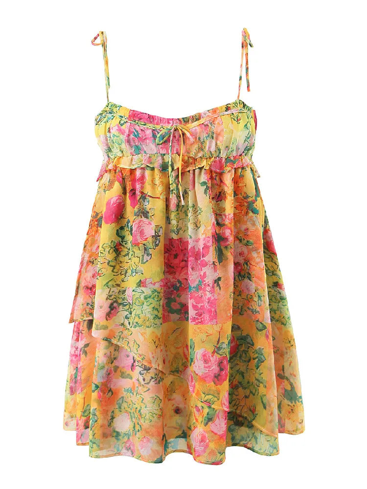 Women’s Mini Dress with Floral Print & Tie Straps | Summer