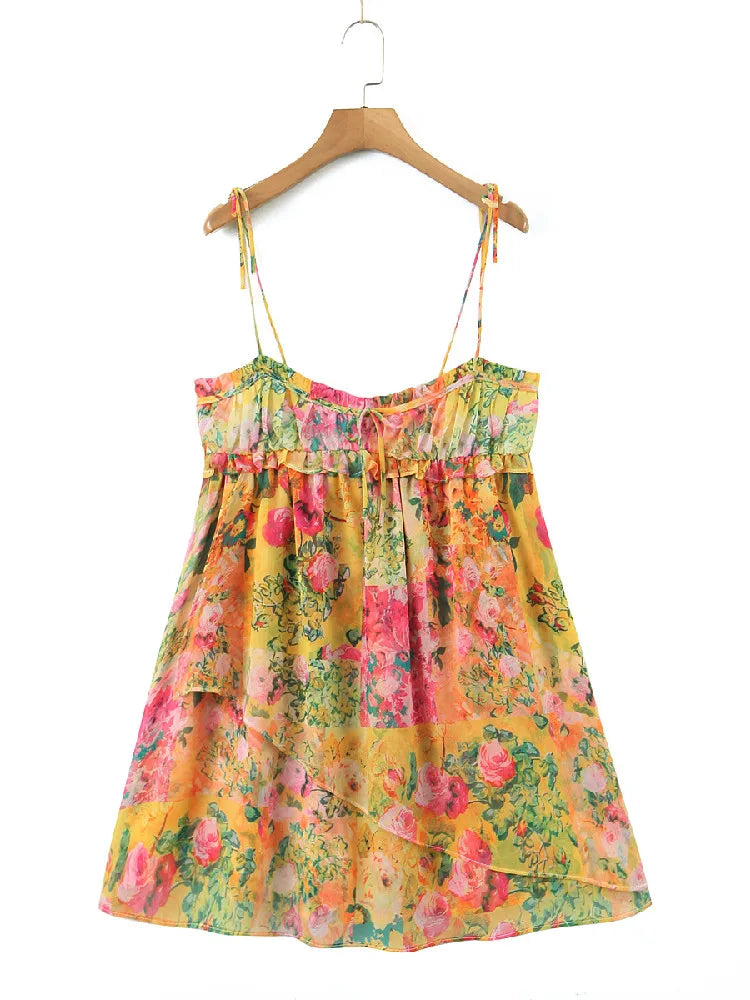 Women’s Mini Dress with Floral Print & Tie Straps | Summer
